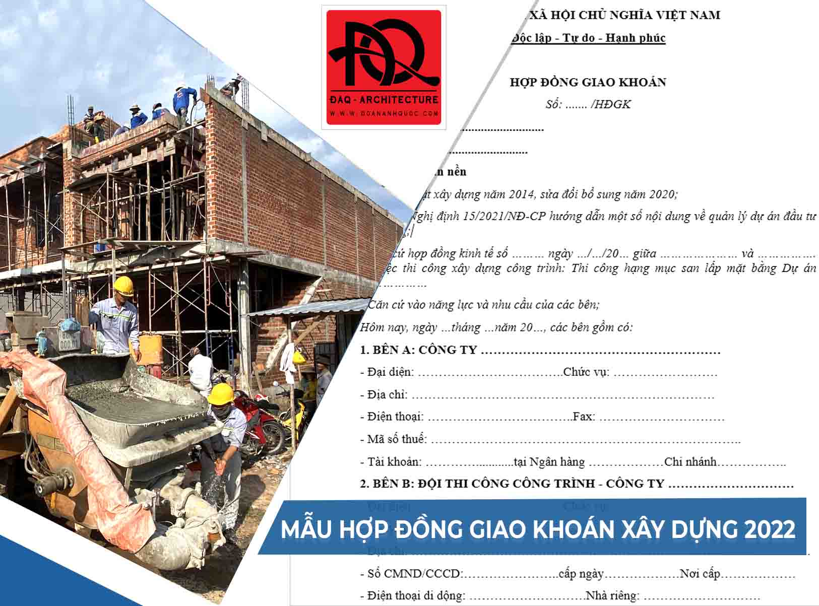 Mẫu hợp đồng giao khoán xây dựng 2022 mới nhất