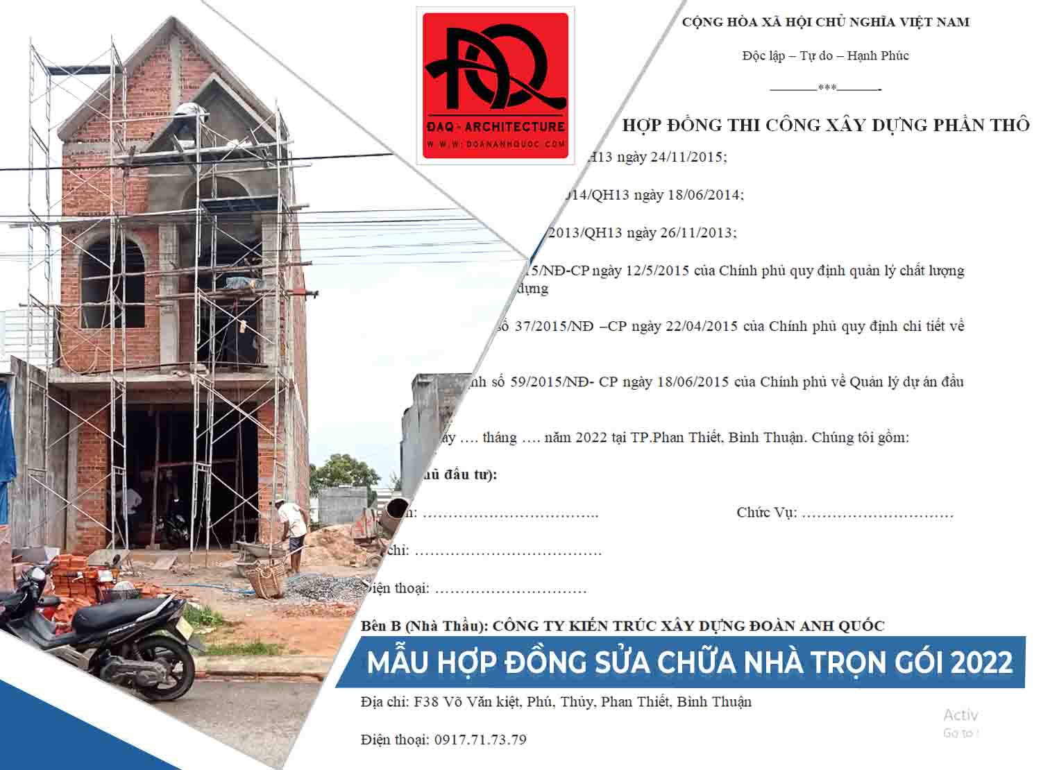 Mẫu hợp đồng xây dựng phần thô nhà ở Phan Thiết